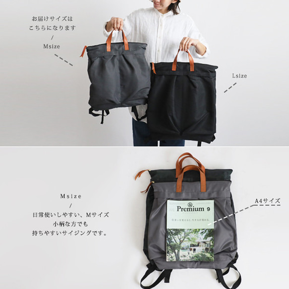 ⁑（送料無料）ラスト１　Mサイズ　軽量　収納上手な多ポケット リュックサック　クッション入ナイロン革レザー　グレーP75 10枚目の画像