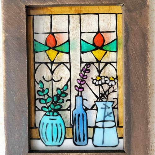 送料無料！ステンドグラス風 ハーブとステンドグラスの窓辺 グラス