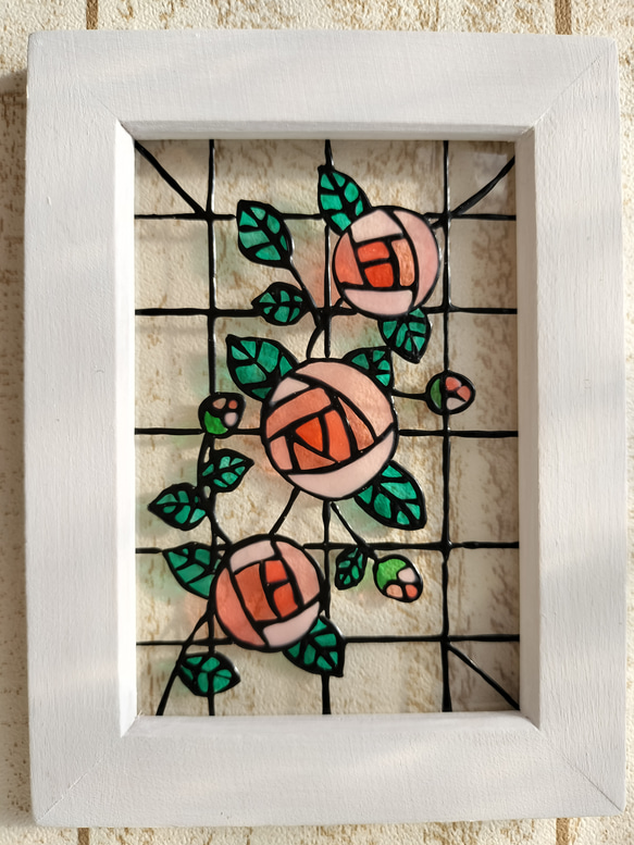 アンティーク　ステンドグラスフレーム入り ステンドグラス アンティーク風 装飾ガラス 雑貨 お洒落 W250×H480×T6