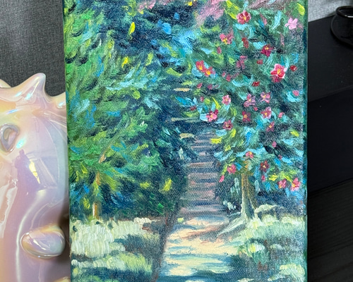 花園の奥」 手描き 油絵 油彩画 風景画 原画 キャンバス 印象派