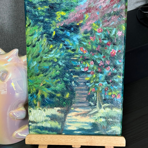 「初晴」　手描き　油絵　風景画　原画　油彩画　印象派 花園の奥」 手描き 油絵 油彩画 風景画 原画 キャンバス 印象派 絵画