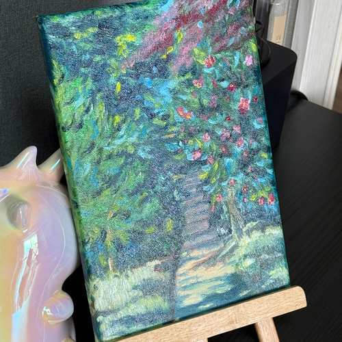 花園の奥」 手描き 油絵 油彩画 風景画 原画 キャンバス 印象派