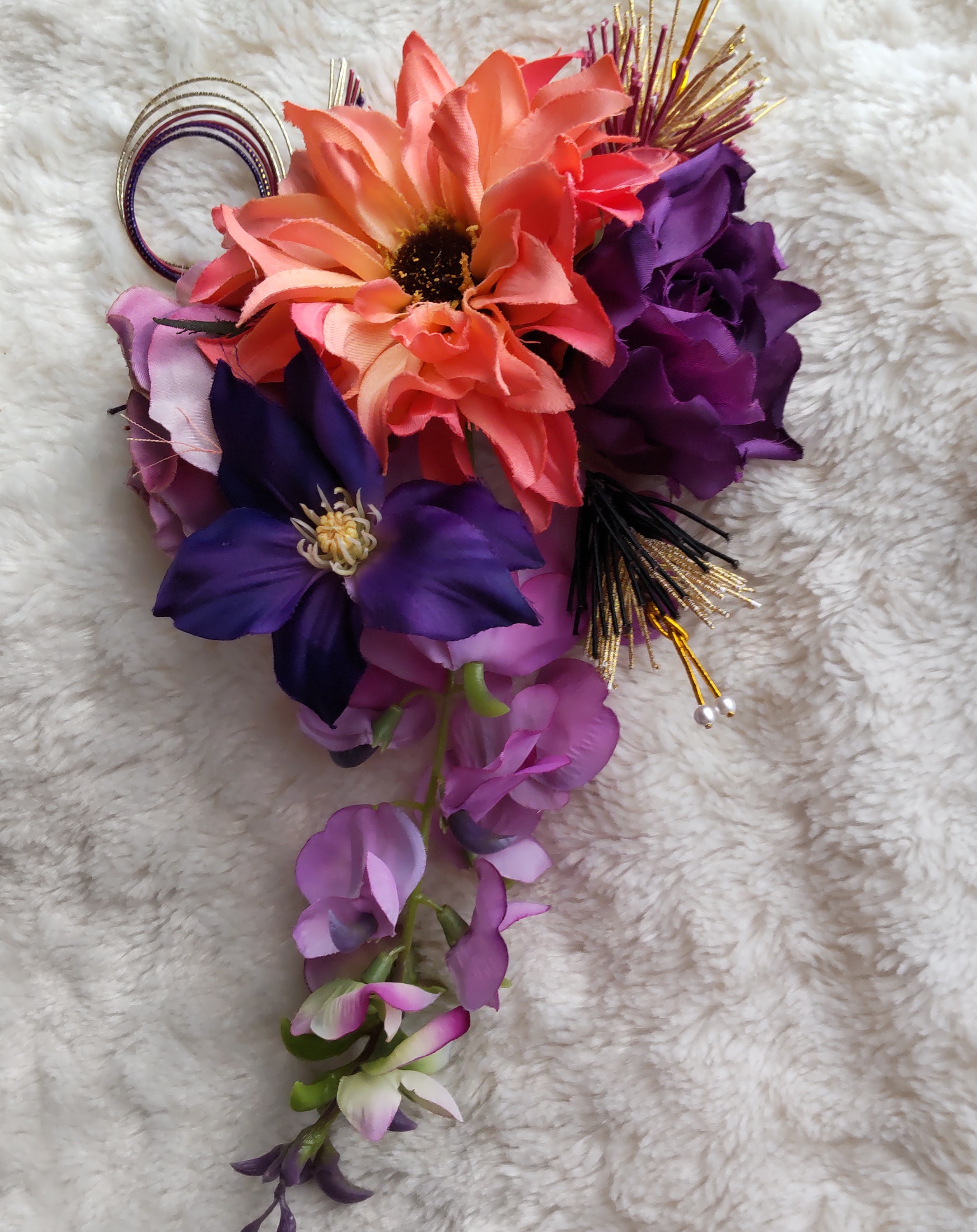 造花髪飾り　藤　クレマチス　ダリア　バラ