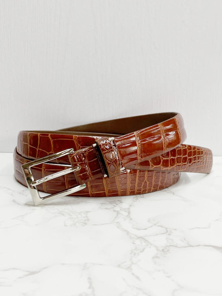 日本製　クロコダイル　LLサイズ　３０㎜巾　上質　ベルト　ボンベ加工　エキゾチックレザー