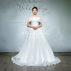 ホワイト サテン Aライン ウェディングドレス