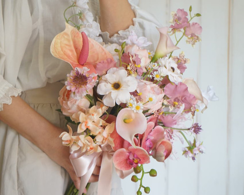 ニュアンスカラーのブーケ 胡蝶蘭 ウェディングブーケ＆ブートニア