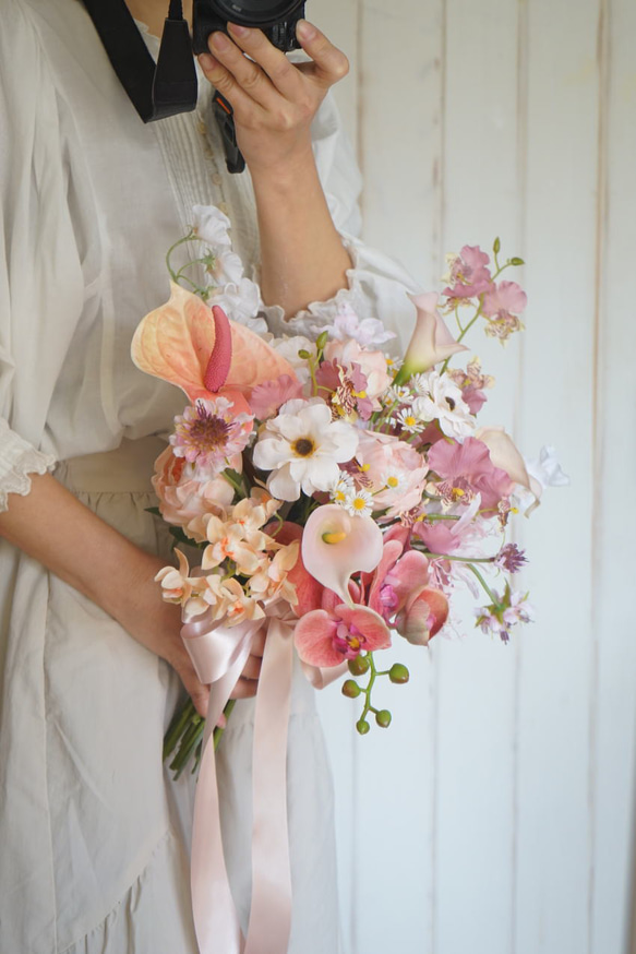 ニュアンスカラーのブーケ 胡蝶蘭 ウェディングブーケ＆ブートニア