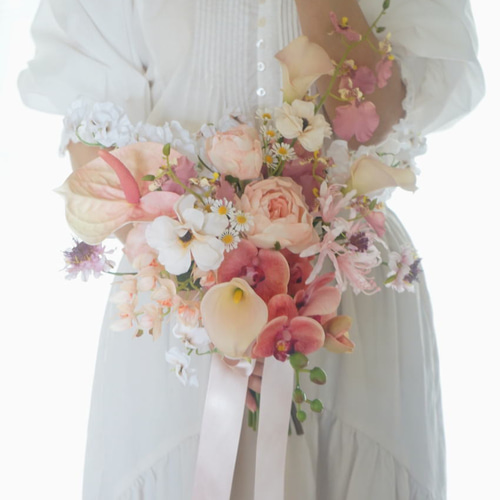 ニュアンスカラーのブーケ 胡蝶蘭 ウェディングブーケ＆ブートニア