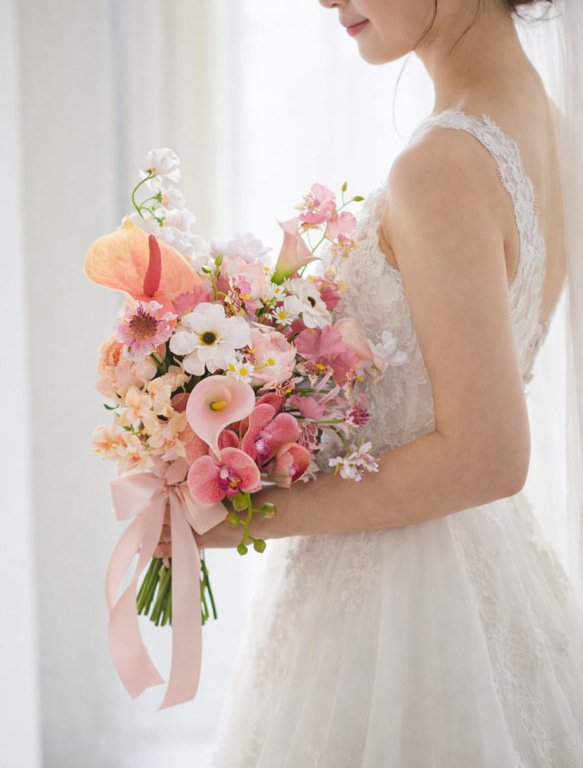ニュアンスカラーのブーケ 胡蝶蘭 ウェディングブーケ＆ブートニア