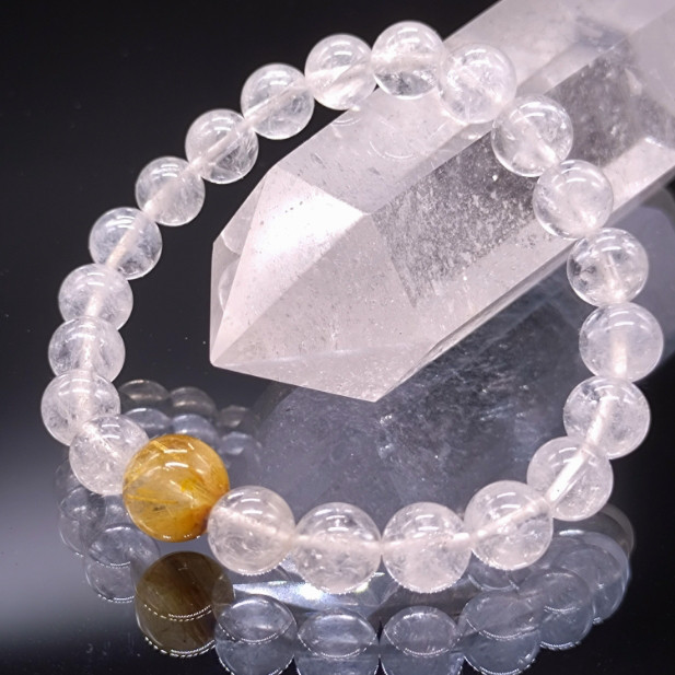 ヒマラヤ水晶・タイチンルチルクォーツ・8mm(親玉10mm)【高品質】ブレスレット