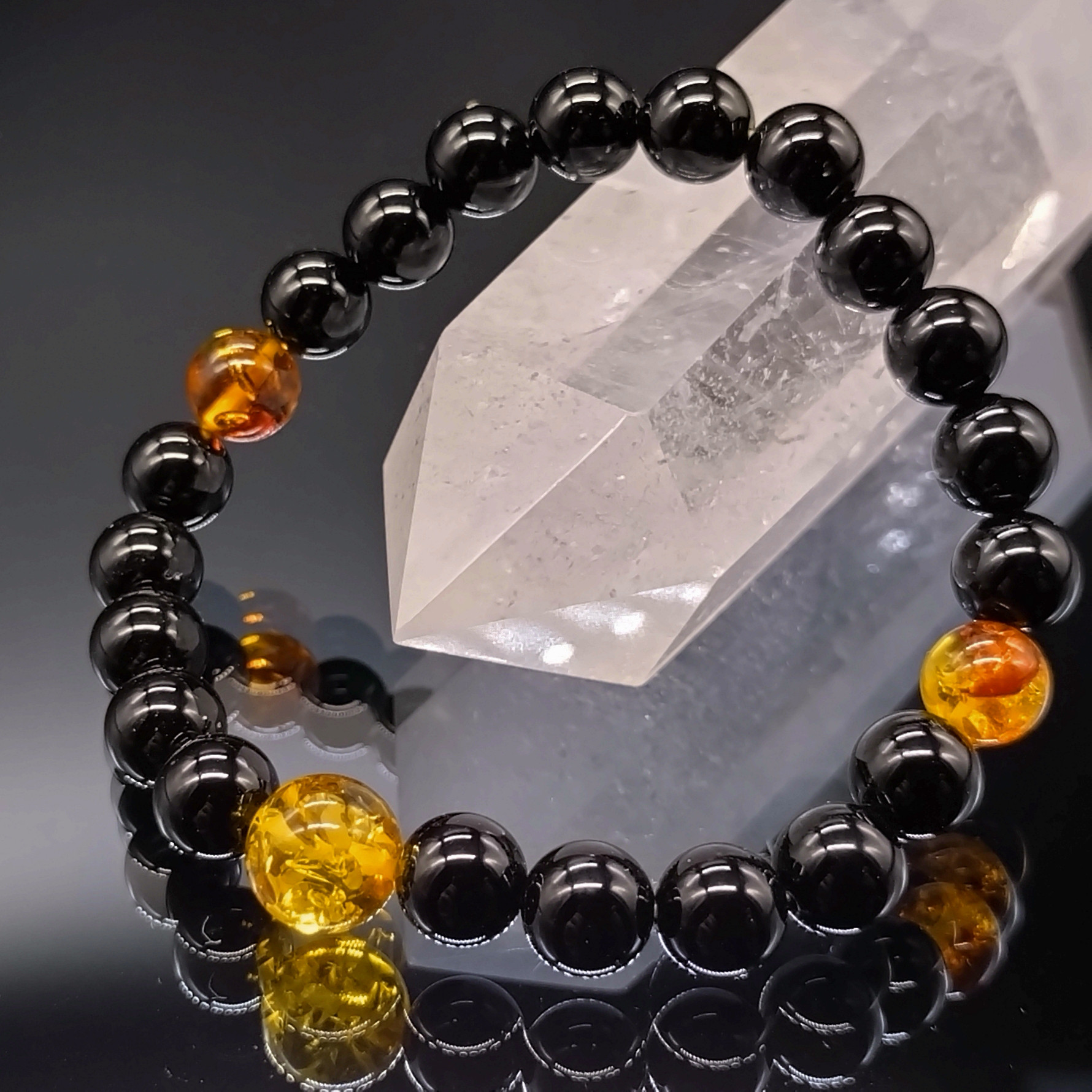 モリオン・アンバー(琥珀)・8mm・親玉10mm【高品質・鑑別済み】ブレスレット