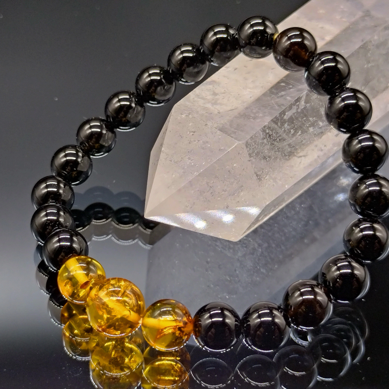 モリオン・アンバー(琥珀)・8mm(親玉10mm)【高品質・鑑別済み 】ブレスレット