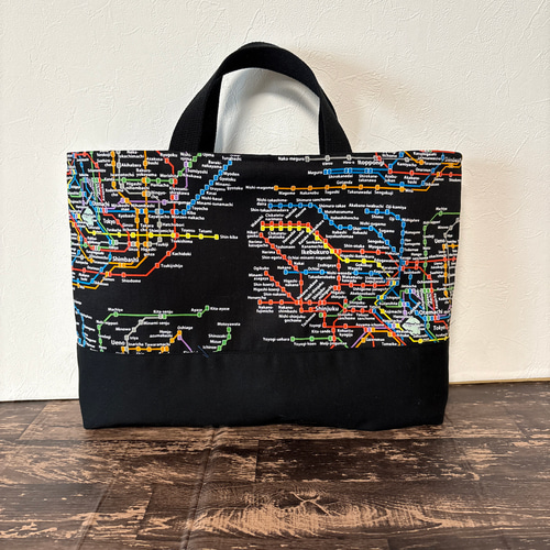 電車柄 往来線 路線図 レッスンバッグ 受注制作 図書バック レッスン