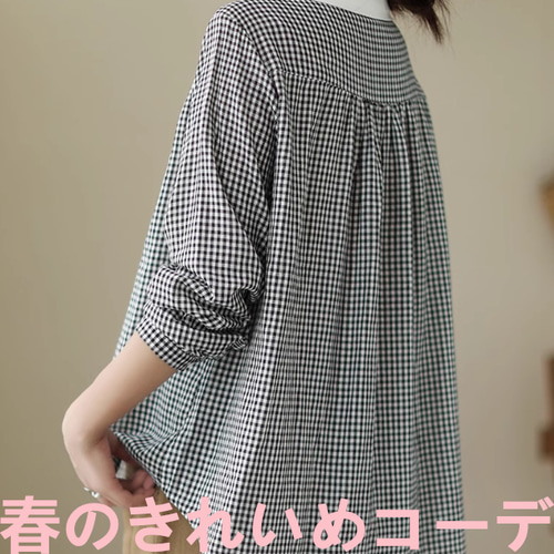 日系減齢百合二重綿紗上着新型チェック開襟長袖シャツ