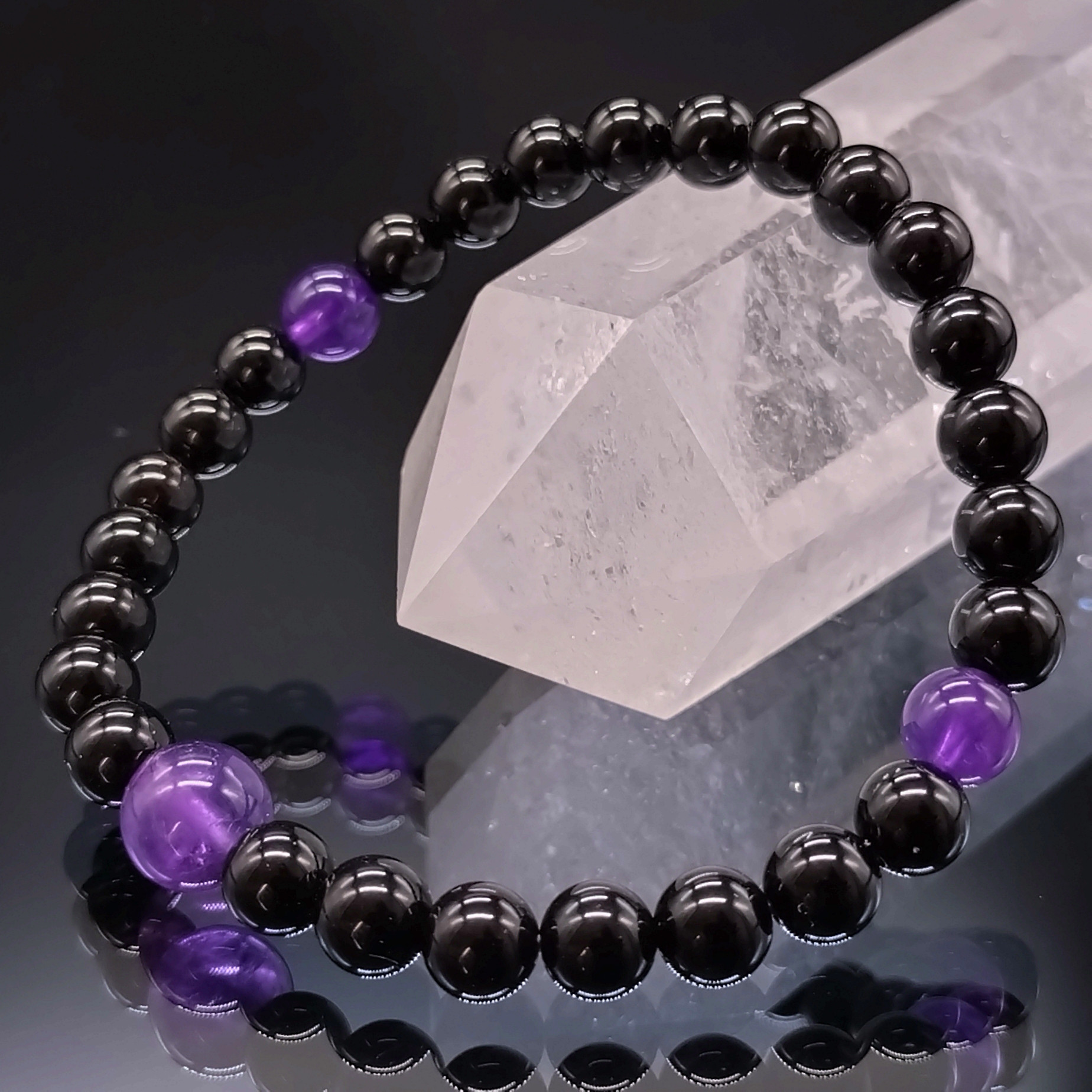 モリオン・アメジスト・6mm(親玉8mm)【高品質・鑑別済み】ブレスレット