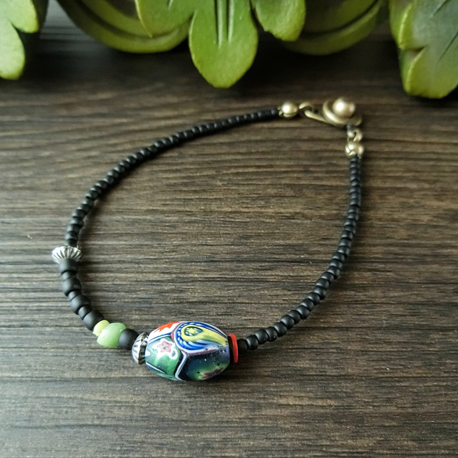 モレッティ製ミルフィオリとナバホパール、インドパシフィックビーズのブレスレット