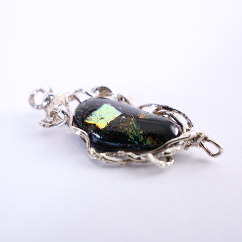 シルバーリーフ 蔓 ベネチアンガラス 金箔入り ペンダントトップ