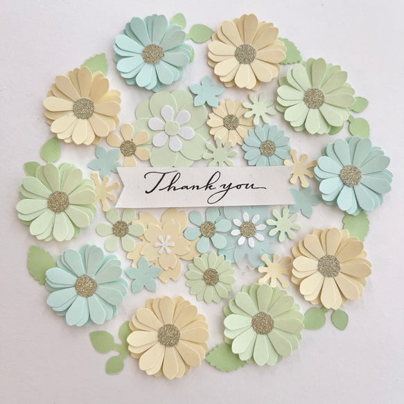 グリーンイエローペーパーフラワー クラフトパンチ色紙飾りアルバム