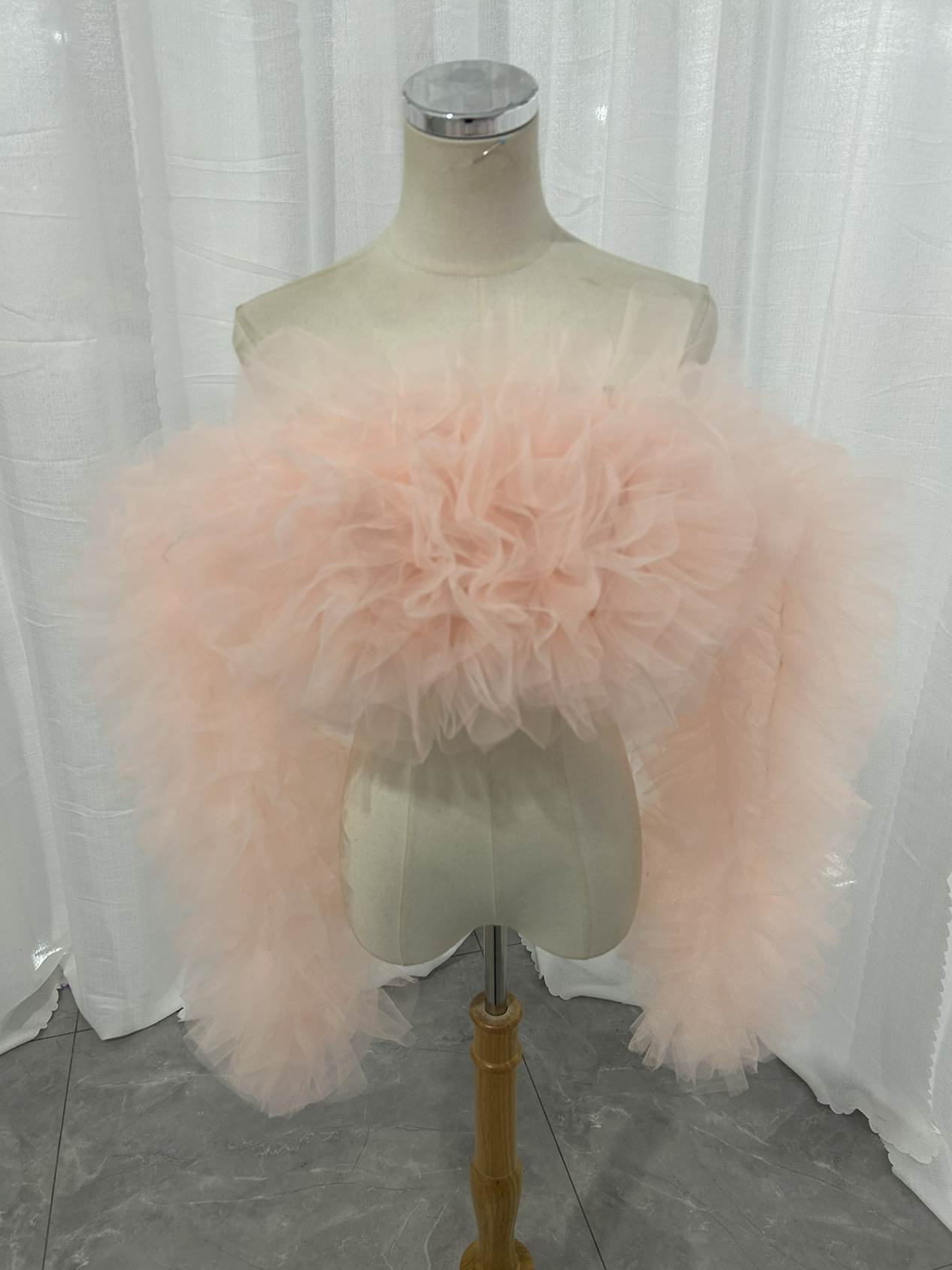 トップス ピンク ソフトチュール オフショルダー 長袖 もこもこ 可愛い 前撮り