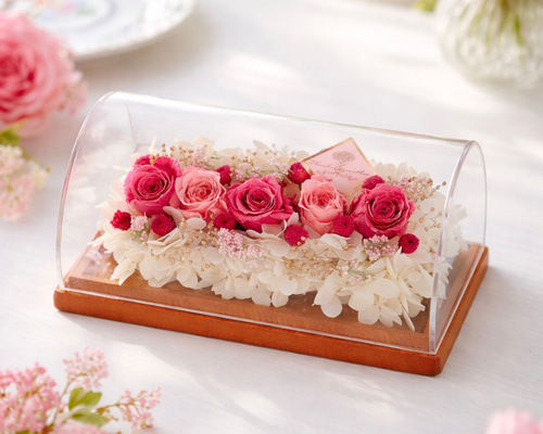 母の日》薔薇のケーキアレンジFleur Roll （ボックス入り/プリザーブド