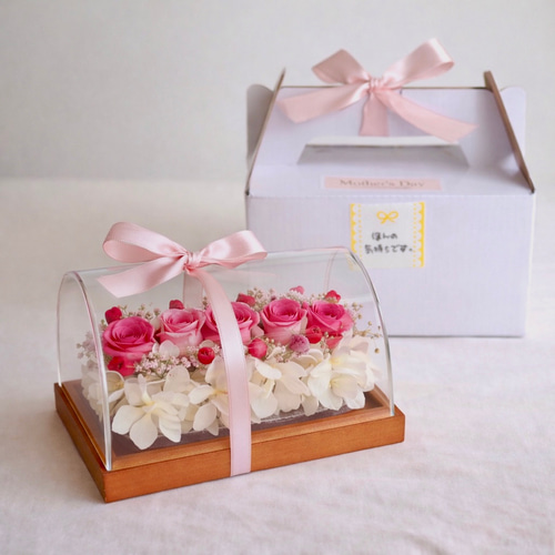 母の日》薔薇のケーキアレンジFleur Roll （ボックス入り/プリザーブド