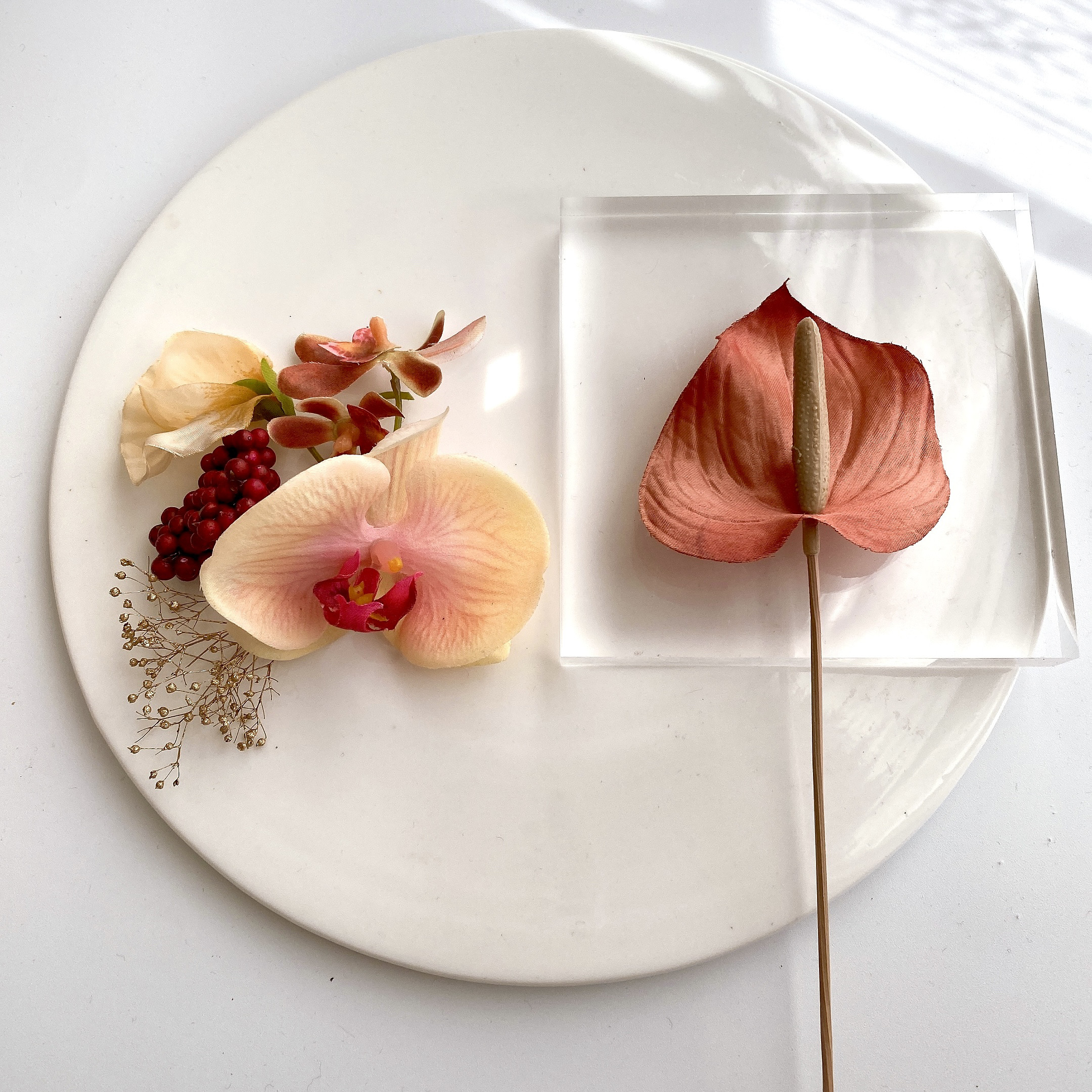 orangeアンスリウム　ヘッドドレス　ヘッドパーツ　髪飾り　結婚式　成人式　卒業式