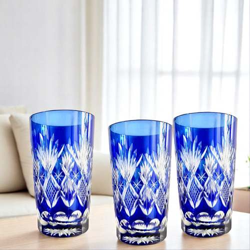 単品バラ売り＞江戸切子 グラス 青 no34 グラス antique art nozomi