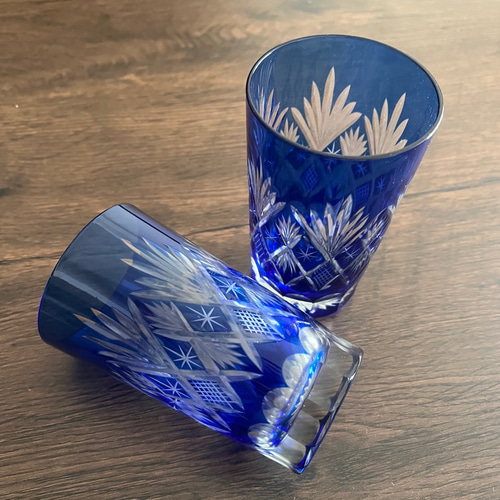 単品バラ売り＞江戸切子 グラス 青 no34 グラス antique art nozomi