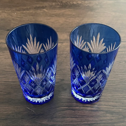 単品バラ売り＞江戸切子 グラス 青 no34 グラス antique art nozomi