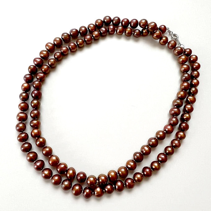 淡水本真珠 淡水パール ロングネックレス チョコブラウン 約76cm パール 真珠 おしゃれ pe7-po76c