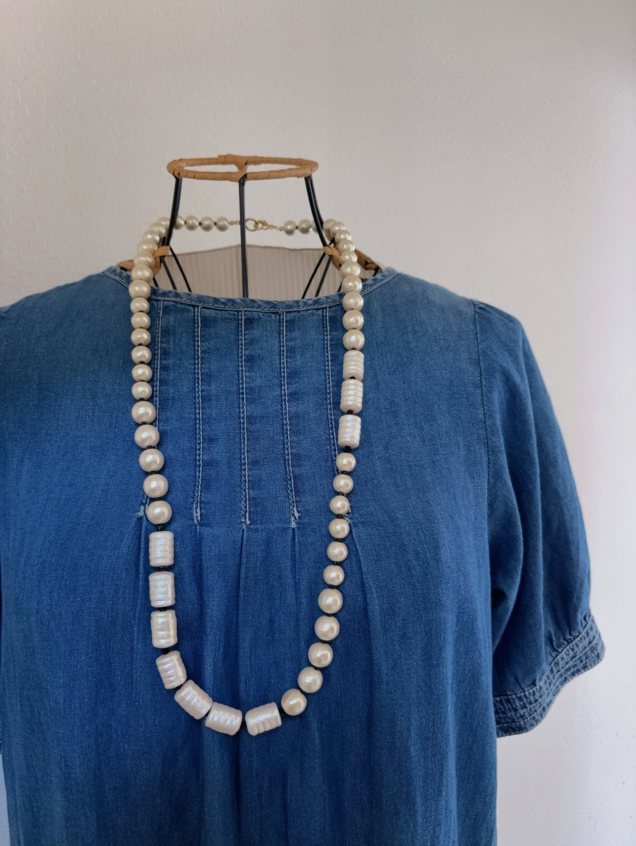 送料無料　　コットンパール　一連のロングネックレス