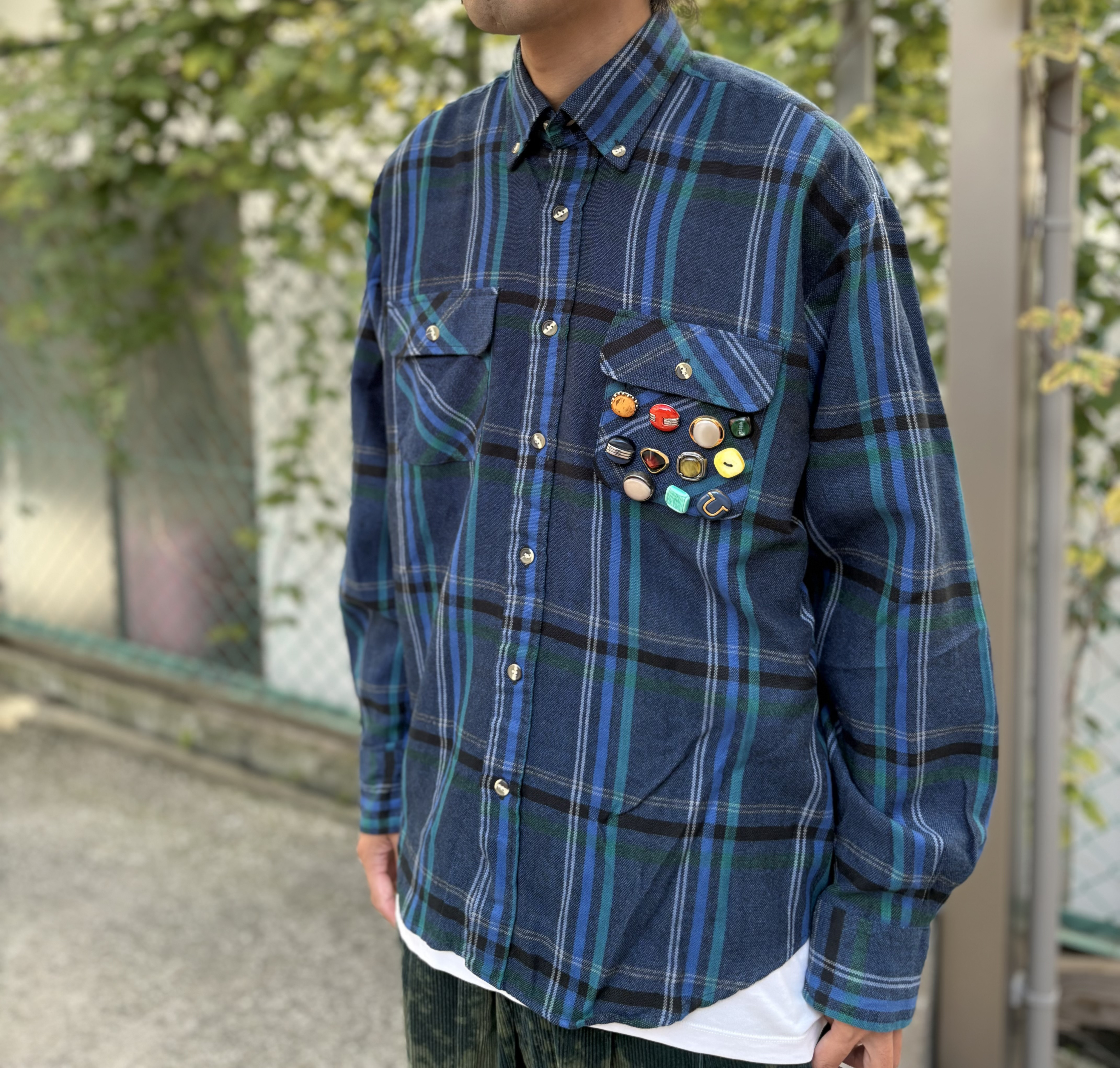 古着　ヴィンテージ　vintage シャツ　チェックシャツ　ネルシャツ　リメイク　リメイクシャツ　個性派