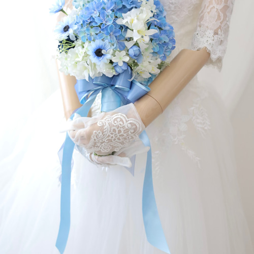 紫陽花ブーケ ウェディングブーケ 青ブーケ ブートニアセット ブーケ