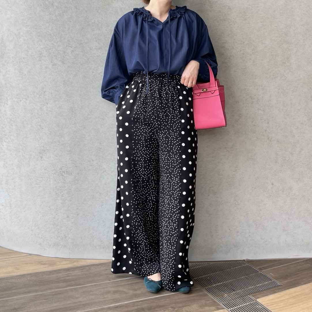 【TALL】真夏さらさら♡ドット柄UVカット ゆったりパンツ♡ウエストゴム♡冷感接触 旅行 KMC-761 583961