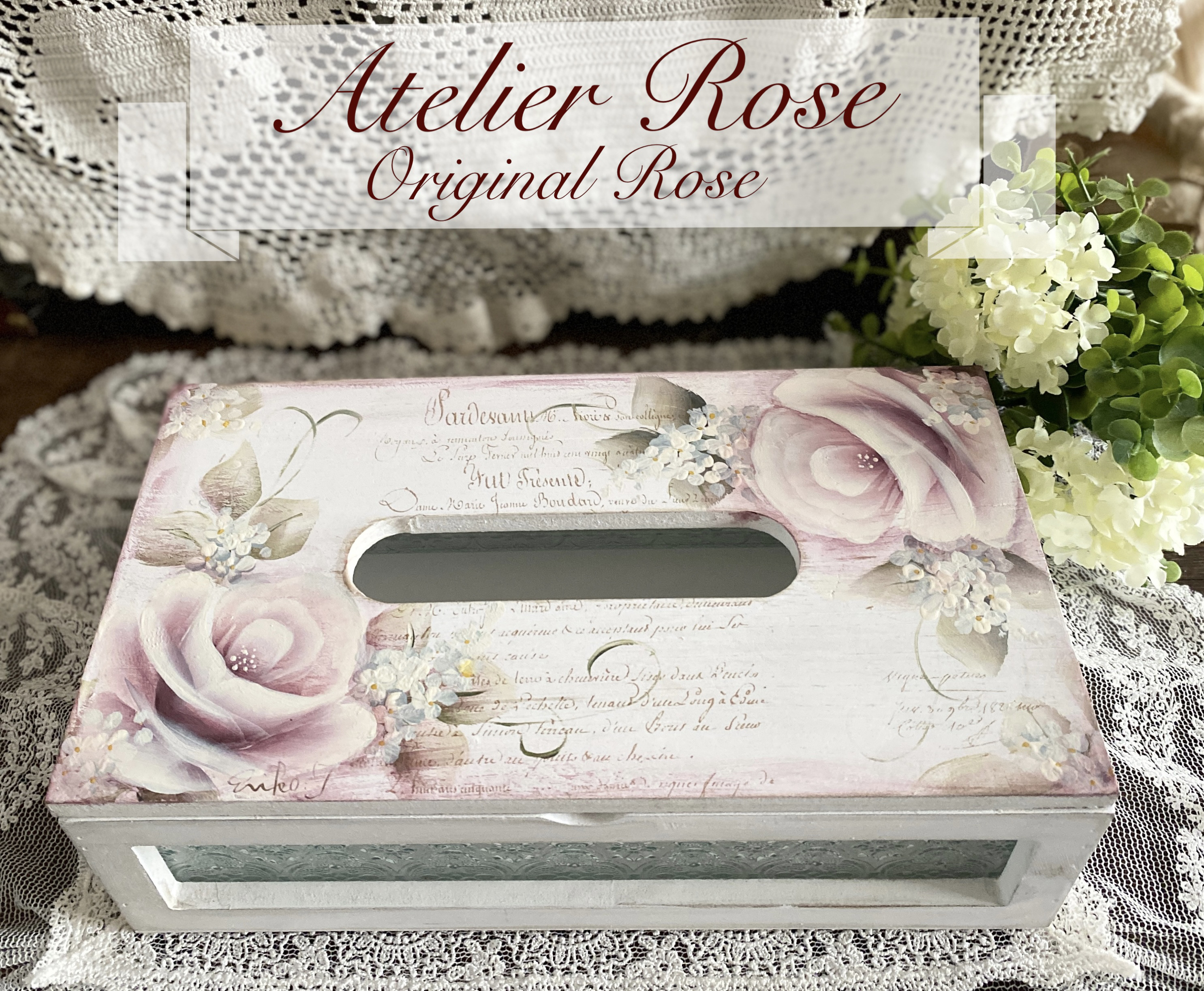 ♡アンティーク調ピンクローズのティッシュBOX#レトロな雰囲気が素敵！プレゼントに