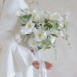 人気のパールブーケ／クラッチブーケ／ホワイトグリーンブーケ