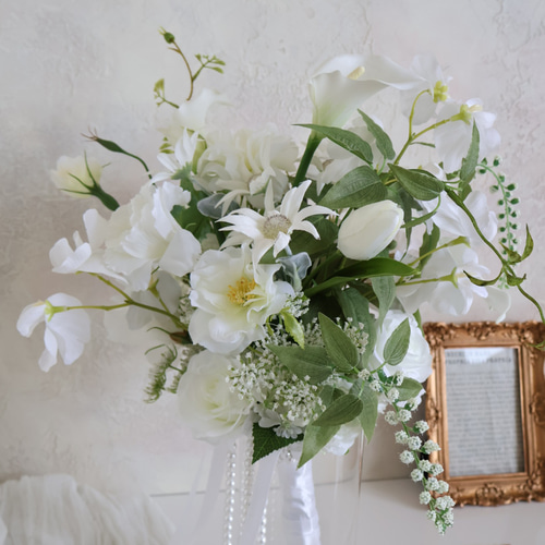 人気のパールブーケ／クラッチブーケ／ホワイトグリーンブーケ