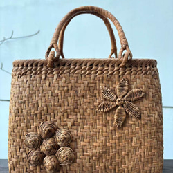 山葡萄籠バッグ 手作り 網代編み・花編み 巾着タイプ内布 オリジナル