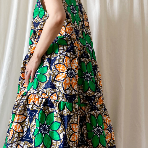 アフリカンプリント ティアードワンピース アフリカンプリント