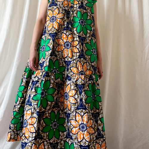 アフリカンバティック（アフリカ布）ティアードワンピース｜TD-207W