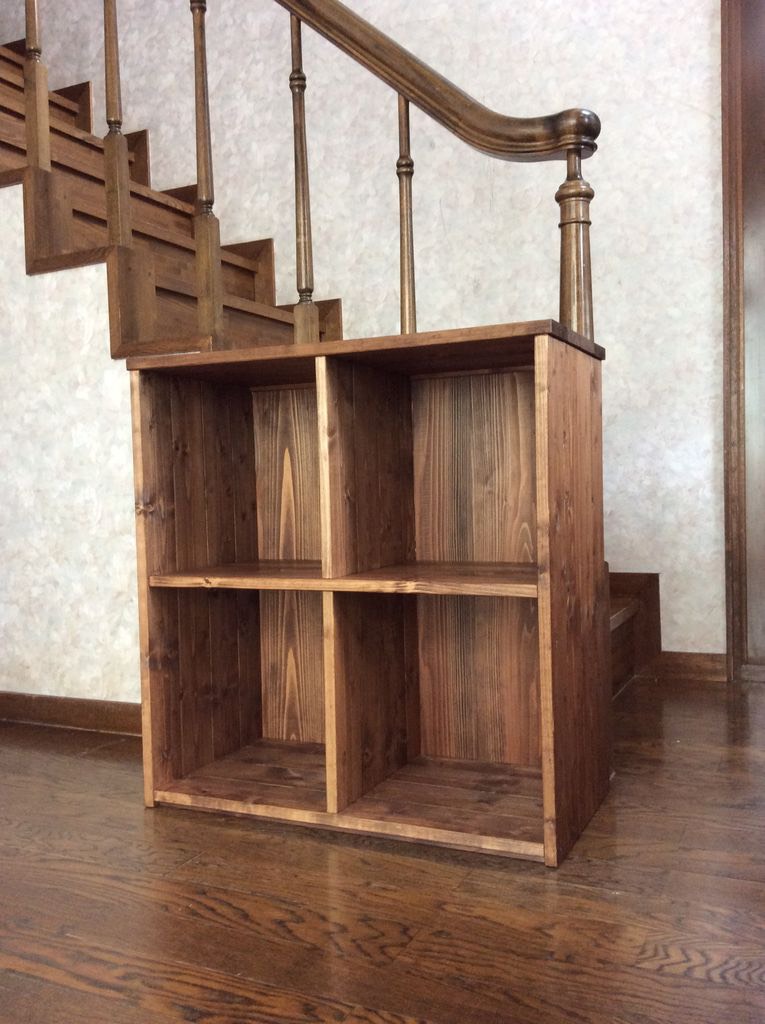 ハンドメイド家具BX-B 濃いブラウンの4スペースボックス 奥行き35.6cm オーダー可