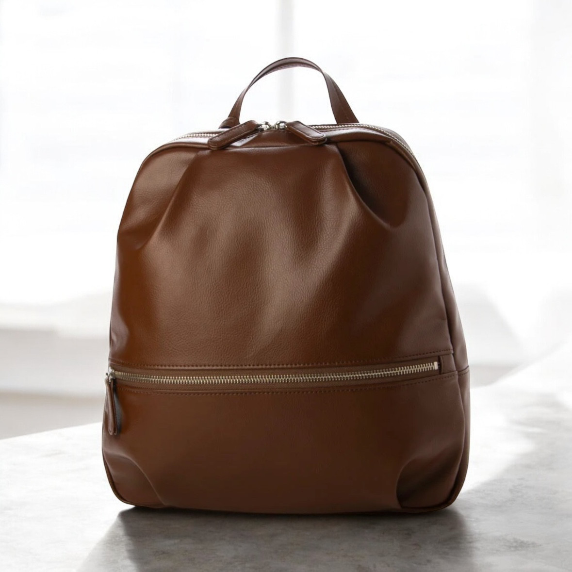 【日本製】上質PUシュリンクレザー 収納力抜群 リュック A4対応 軽量 510ｇ バックパック ブラウン