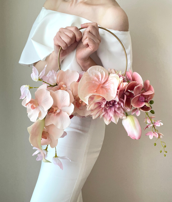 フープブーケ リングブーケ 胡蝶蘭ブーケ 高級造花 アーティフィシャル