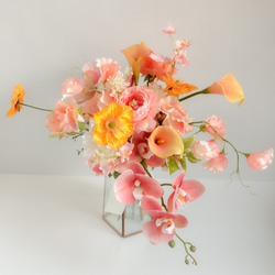 コーラルピンクブーケ ウェディング ビタミンカラー 胡蝶蘭 ポピー