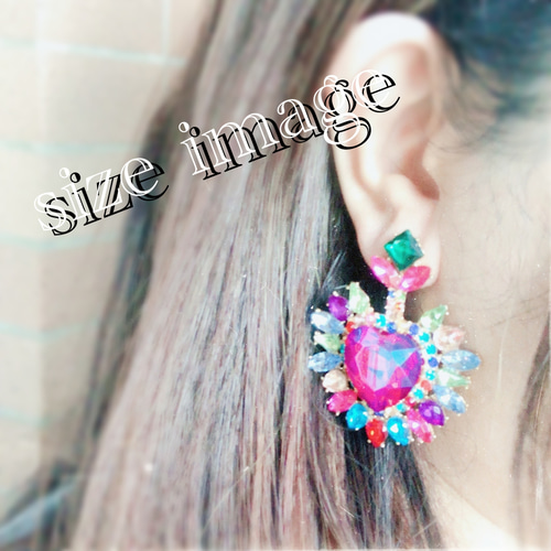 ピアス オレンジ レジン かすみ草 ハート パールチャーム ビジュー 紫