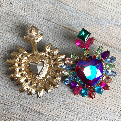 ヴィンテージ風 レトロ ハート ビジュー ピアス キラキラ 宝石