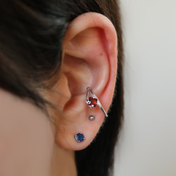 (925銀) 公主方形石榴石雙向耳骨夾/尾戒 (4毫米) 第3張的照片