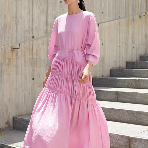 雰囲気ピンク～ワンピースレディースロングスカート2025新春夏