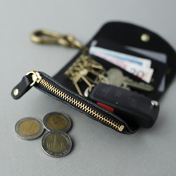 送料無料 栃木レザー イントレチャート 日本製 カラビナ 付き キーケース コインケース PAOLO グリーン メッシュ 12枚目の画像