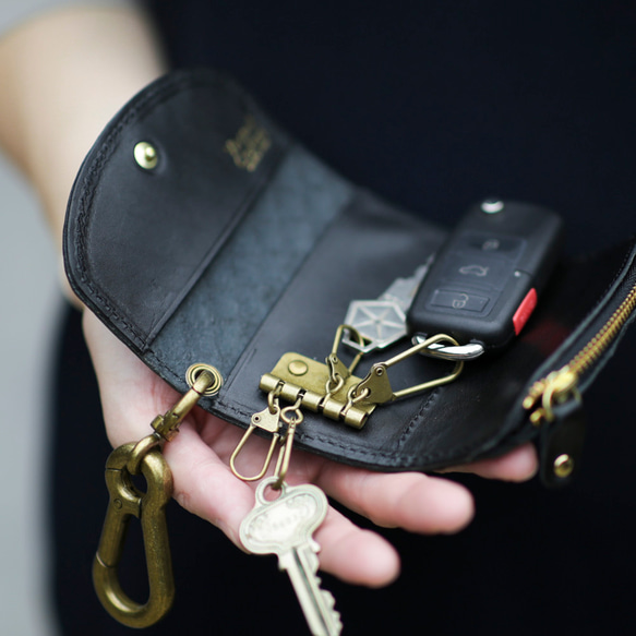 送料無料 栃木レザー イントレチャート 日本製 カラビナ 付き キーケース コインケース PAOLO グリーン メッシュ 10枚目の画像